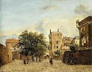 Jan van der Heyden View of a Small Town Square oil on canvas